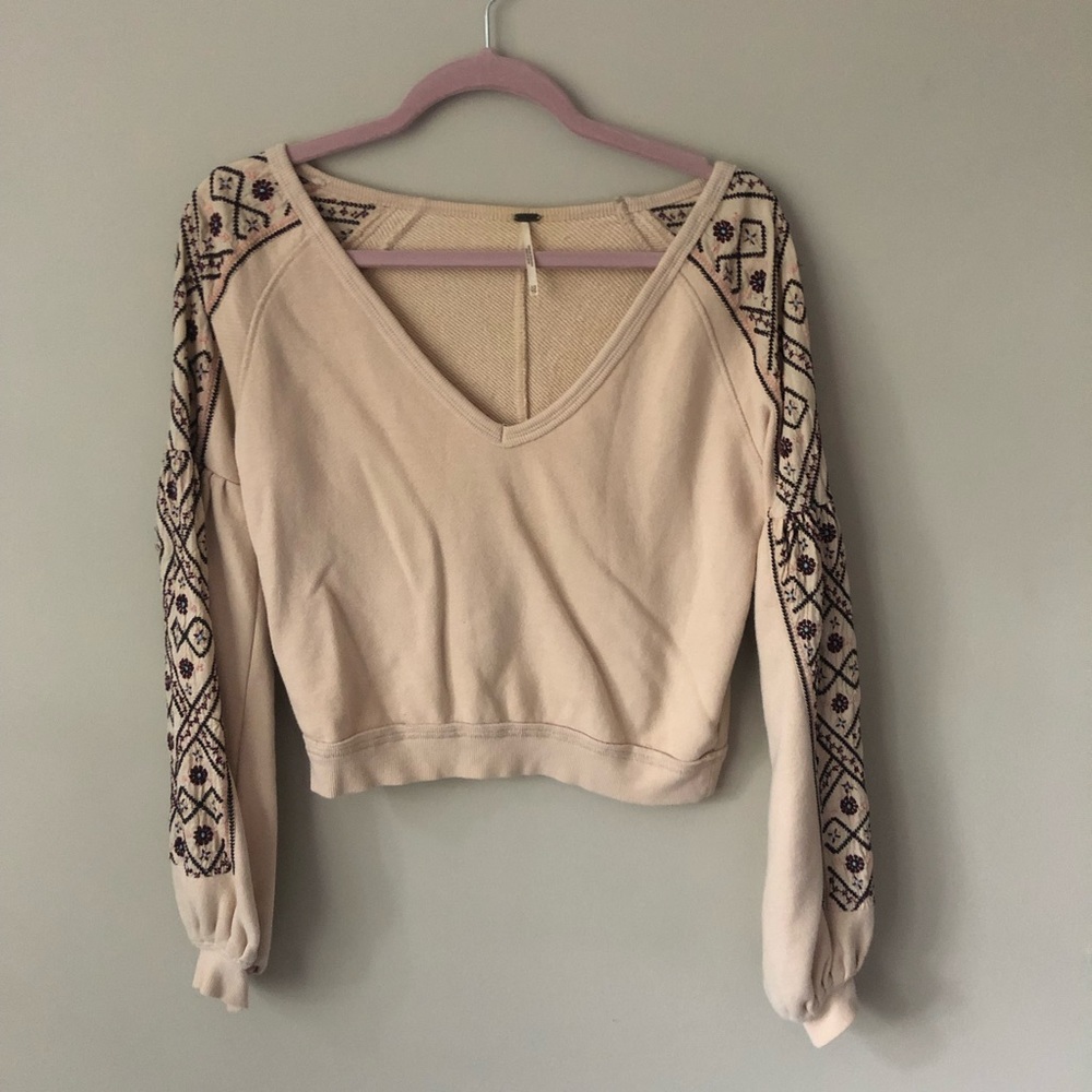 Free People Embroidered Cropped Sweater